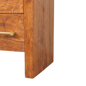 Aurelio Bedside Table | Solid Mango Wood | Tiger Oak Finish | 2 Drawer Nightstand