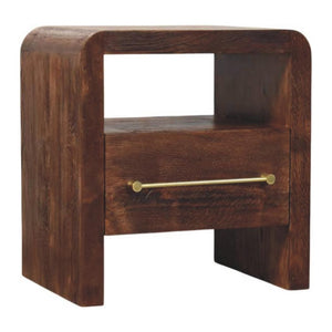 Aurelio Block Bedside Table | Solid Mango Wood | Tiger Oak Finish | 1 Drawer Nightstand with Open Shelf