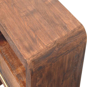 Aurelio Block Bedside Table | Solid Mango Wood | Tiger Oak Finish | 1 Drawer Nightstand with Open Shelf