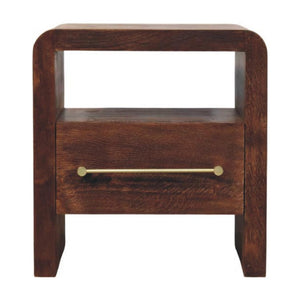 Aurelio Block Bedside Table | Solid Mango Wood | Tiger Oak Finish | 1 Drawer Nightstand with Open Shelf