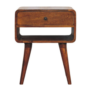 Avora Bedside Table | Solid Mango Wood | Chestnut Finish | Drawer & Open Slot