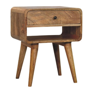 Avora Bedside Table | Solid Mango Wood | Oak-ish Finish | Drawer & Open Slot