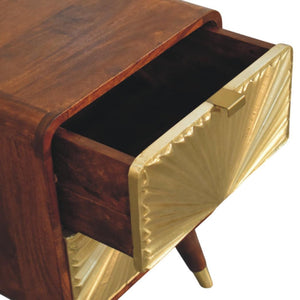 Avora Brass-Embossed Bedside Table | Solid Mango Wood | Chestnut Finish | 2 Drawers