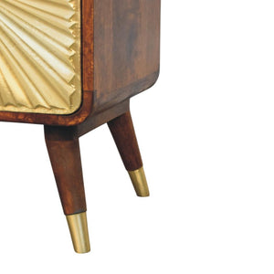 Avora Brass-Embossed Bedside Table | Solid Mango Wood | Chestnut Finish | 2 Drawers