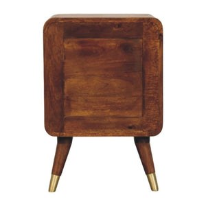 Avora Brass-Embossed Bedside Table | Solid Mango Wood | Chestnut Finish | 2 Drawers