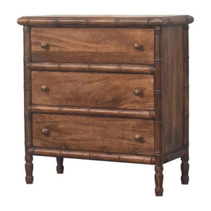 Bamboo Carved 3-Drawer Chest | Artisan Bedroom Storage
