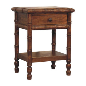 Bamboo Heritage Bedside Table | Carved Timber Nightstand