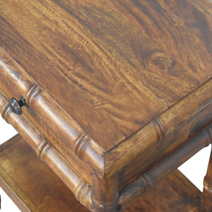 Bamboo Heritage Bedside Table | Carved Timber Nightstand