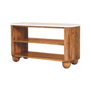 Beaumont Marble Shoe Bench | Solid Mango Wood | Natural Stone Top | Entryway Storage