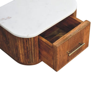 Beaumont Wall-Mounted Bedside | Solid Mango Wood | Natural Marble Top | Floating Nightstand
