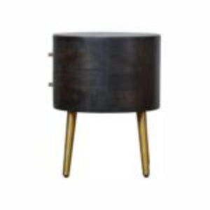 Bedside Table with Brass Legs | Solid Mango Wood | Ash Black Finish | Drawer Storage