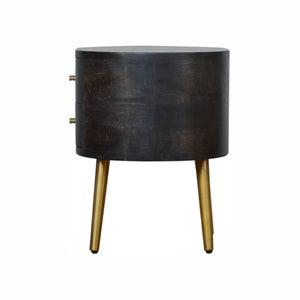 Bedside Table with Brass Legs | Solid Mango Wood | Ash Black Finish | Drawer Storage
