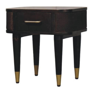 Belmont Bedside Table | Solid Mango Wood | Velvet Mocha Finish | 1 Drawer Nightstand with Rattan Panels