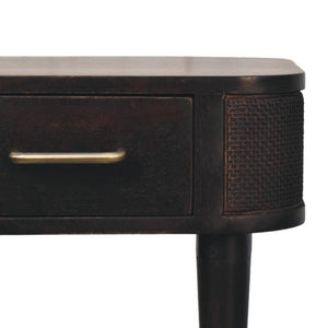 Belmont Bedside Table | Solid Mango Wood | Velvet Mocha Finish | 1 Drawer Nightstand with Rattan Panels