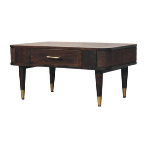 Belmont Coffee Table | Solid Mango Wood | Velvet Mocha Finish | 1 Drawer Coffee Table with Rattan Panels