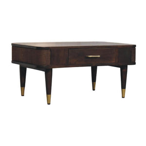 Belmont Coffee Table | Solid Mango Wood | Velvet Mocha Finish | 1 Drawer Coffee Table with Rattan Panels