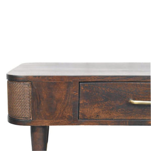 Belmont Coffee Table | Solid Mango Wood | Velvet Mocha Finish | 1 Drawer Coffee Table with Rattan Panels