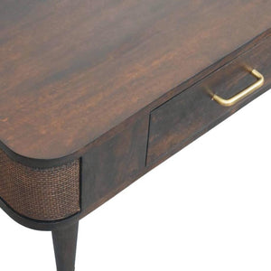 Belmont Coffee Table | Solid Mango Wood | Velvet Mocha Finish | 1 Drawer Coffee Table with Rattan Panels