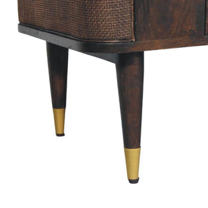 Belmont Coffee Table | Solid Mango Wood | Velvet Mocha Finish | 1 Drawer Coffee Table with Rattan Panels