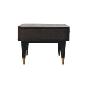Belmont Coffee Table | Solid Mango Wood | Velvet Mocha Finish | 1 Drawer Coffee Table with Rattan Panels