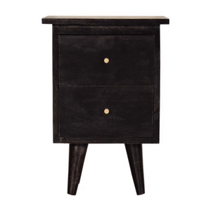 Black Hand Painted Bedside Table | Solid Mango Wood | Ash Black Finish | 2 Drawer Nightstand
