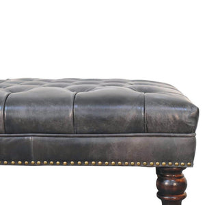 Black Leather Upholstered Ottoman | Footstool | Accent Seat
