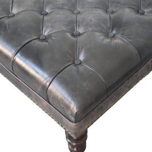 Black Leather Upholstered Ottoman | Footstool | Accent Seat