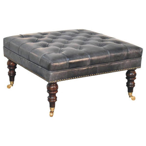 Black Leather Upholstered Ottoman | Footstool | Accent Seat