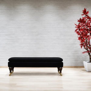 Black Velvet Castor Bench | Solid Mango Wood | Button Tufted Upholstery | Classic Seating