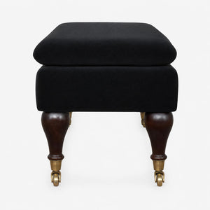 Black Velvet Castor Bench | Solid Mango Wood | Button Tufted Upholstery | Classic Seating