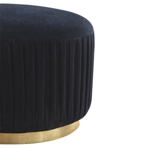 Black Velvet Pleated Footstool | Textured Detail | Elegant Living Room Accent
