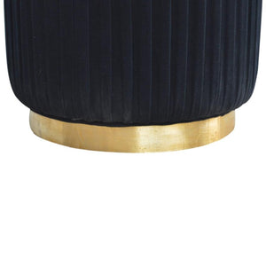 Black Velvet Pleated Footstool | Textured Detail | Elegant Living Room Accent