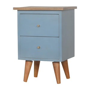 Blue Hand-Painted Bedside Table | Solid Mango Wood | Artisan Pattern | Bedroom Storage
