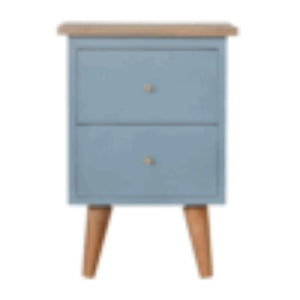 Blue Hand-Painted Bedside Table | Solid Mango Wood | Artisan Pattern | Bedroom Storage