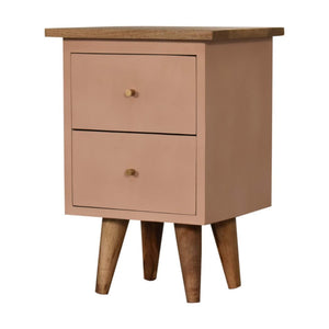 Blush Pink Hand Painted Bedside Table | Solid Mango Wood | Oak Finish | 2 Drawer Nightstand