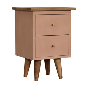 Blush Pink Hand Painted Bedside Table | Solid Mango Wood | Oak Finish | 2 Drawer Nightstand