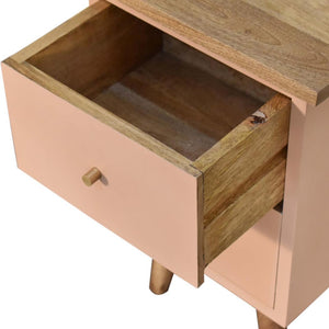Blush Pink Hand Painted Bedside Table | Solid Mango Wood | Oak Finish | 2 Drawer Nightstand