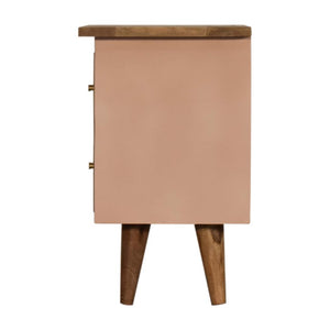 Blush Pink Hand Painted Bedside Table | Solid Mango Wood | Oak Finish | 2 Drawer Nightstand