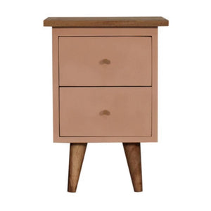 Blush Pink Hand Painted Bedside Table | Solid Mango Wood | Oak Finish | 2 Drawer Nightstand