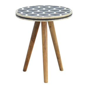 Bone Inlay Tripod Stool | Handcrafted Pattern | Three-Leg Accent Seating