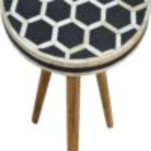 Bone Inlay Tripod Stool | Handcrafted Pattern | Three-Leg Accent Seating