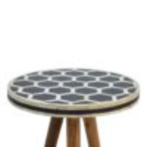 Bone Inlay Tripod Stool | Handcrafted Pattern | Three-Leg Accent Seating