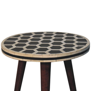 Bone Inlay Tripod Stool | Solid Mango Wood | Honey Caramel Finish