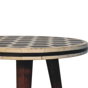 Bone Inlay Tripod Stool | Solid Mango Wood | Honey Caramel Finish