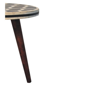 Bone Inlay Tripod Stool | Solid Mango Wood | Honey Caramel Finish