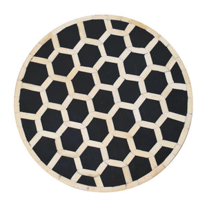 Bone Inlay Tripod Stool | Solid Mango Wood | Honey Caramel Finish
