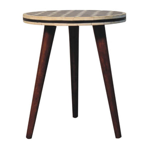 Bone Inlay Tripod Stool | Solid Mango Wood | Honey Caramel Finish