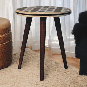 Bone Inlay Tripod Stool | Solid Mango Wood | Honey Caramel Finish