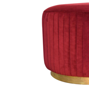 Bordeaux Pleated Velvet Footstool | Wine Red Cotton Velvet | Gold Brass Base