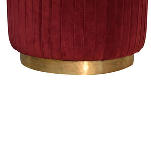 Bordeaux Pleated Velvet Footstool | Wine Red Cotton Velvet | Gold Brass Base